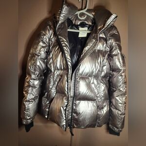 Women’s Shiny Silver Metallic Puffer Jacket - Lightweight Insulated Coat